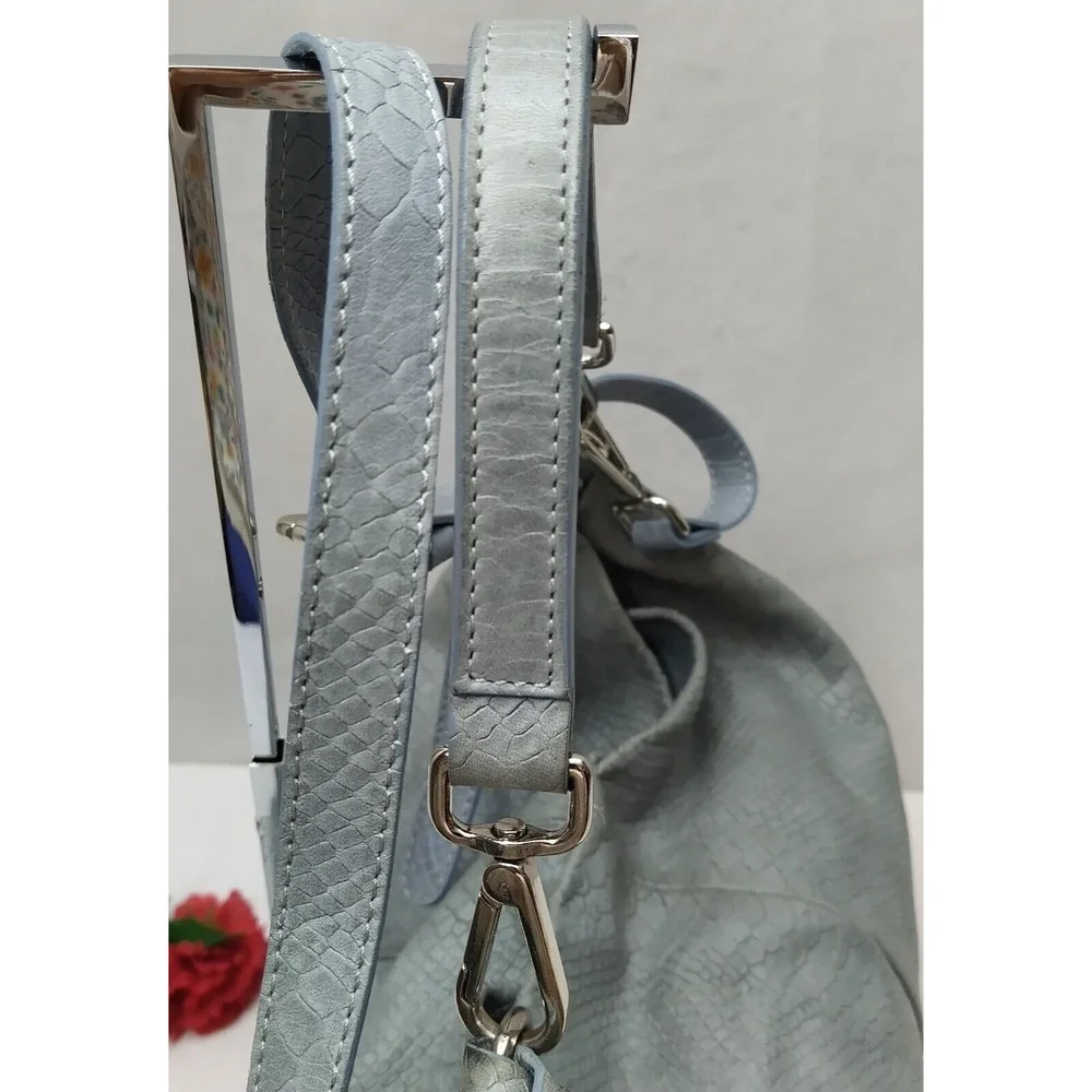 Gianni Chiarini Light Blue Leather Snakeskin Embossed Tassel Hobo Shoulder Bag